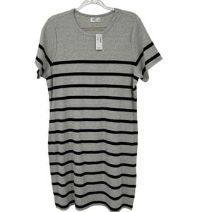 24/7 by Maurices Gray Black Striped Ribbed T-Shirt Dress Plus Size 1X NWT